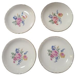 Vintage Set of 4 Scio Hazel 6" Saucer Plates Floral Gold Trim Edge Replacements